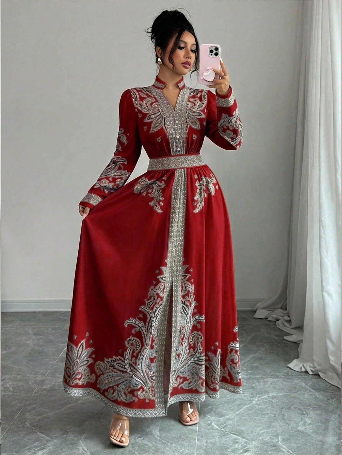 SHEIN Rafferiza Vفستان نسائي بطبعة زهرية بياقة  وأكمام فانوس