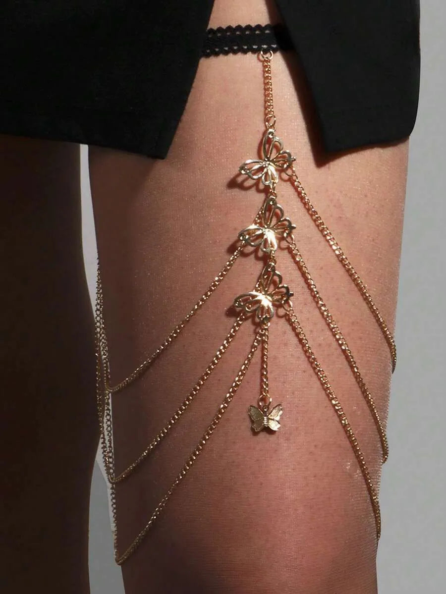 SHEIN خلخال نسائي متعدد الطبقات بتصميم فراشة ومتعدد الألوان