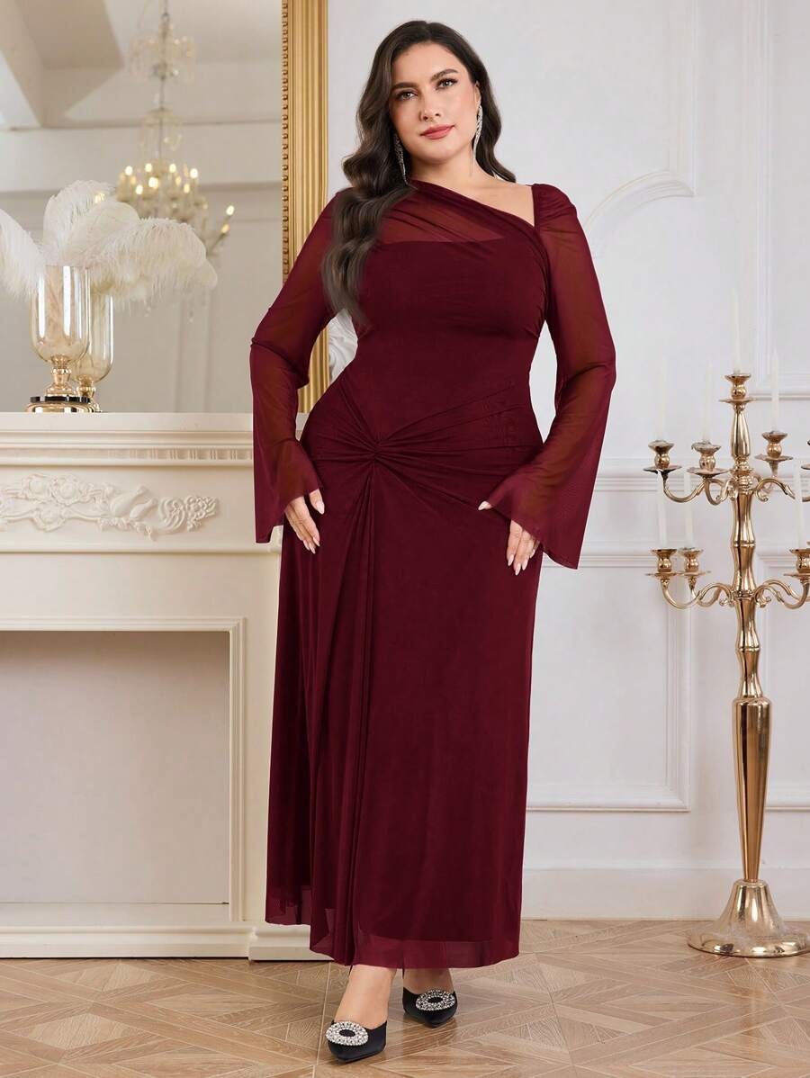 SHEIN Modelyn فستان أنيق عنابي
