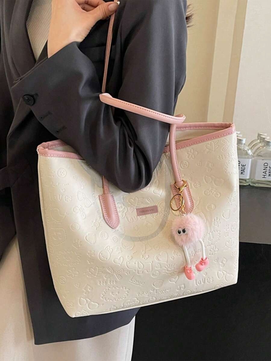 SHEIN حقيبة كتف قماشية وردية (بدون دلاية)