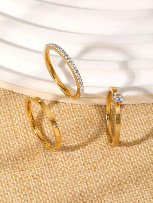 SHEIN 18K طقم خواتم ذيل مطلية ذهب أصفر مزينة بزركونيا مكعبة