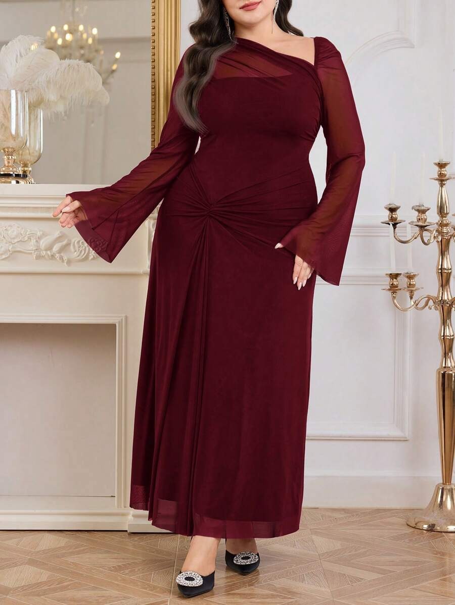 SHEIN Modelyn فستان أنيق عنابي