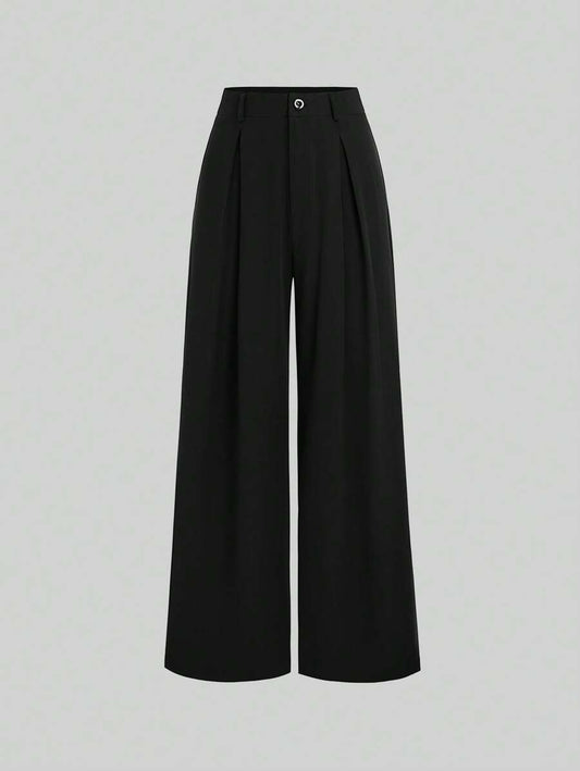 SHEIN Sweetra  بنطلون مطوي واسع الأرجل من جاكار
