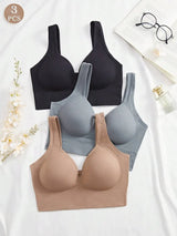 SHEIN طقم 3 حمالات صدر نسائية بدون سلك أو خياطة بظهر مكشوف وحشوة ثابتة، متعدد الألوان