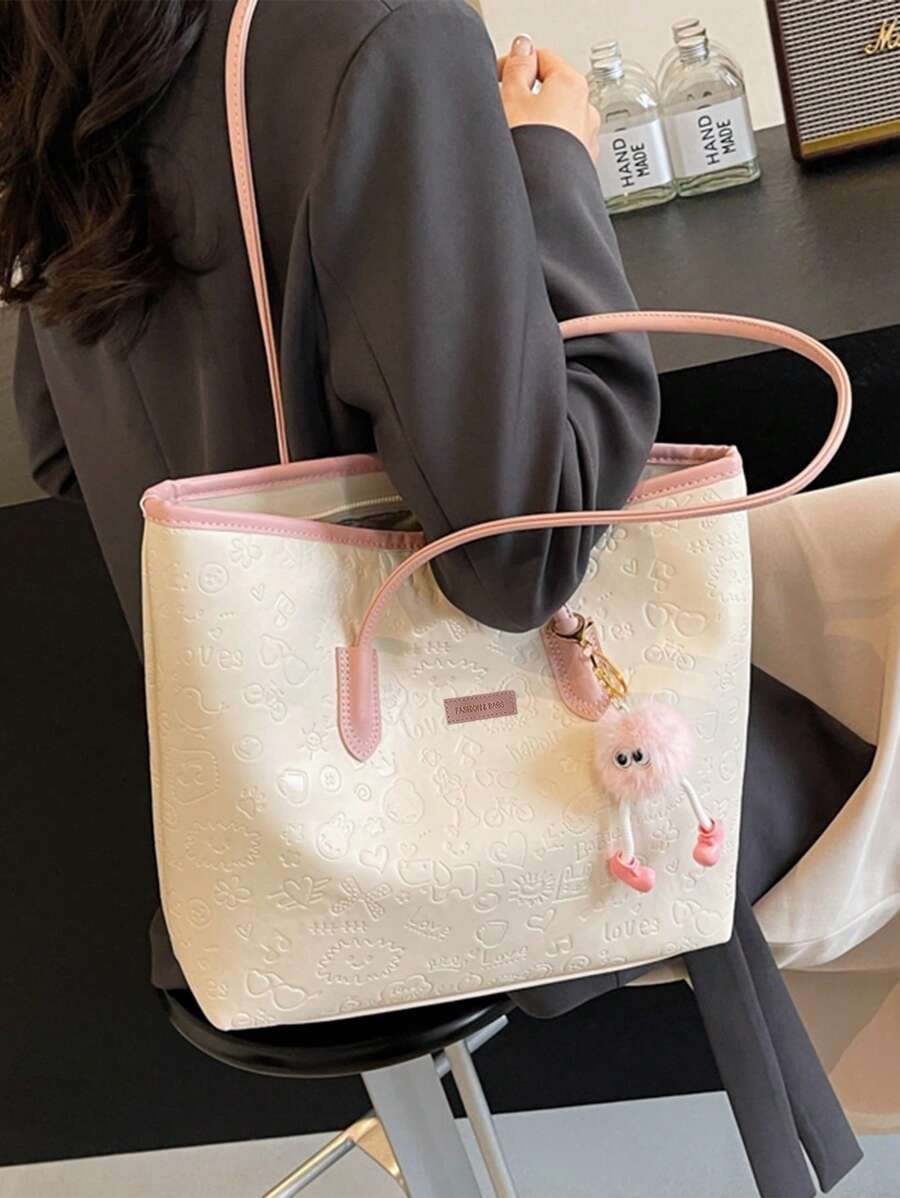 SHEIN حقيبة كتف قماشية وردية (بدون دلاية)