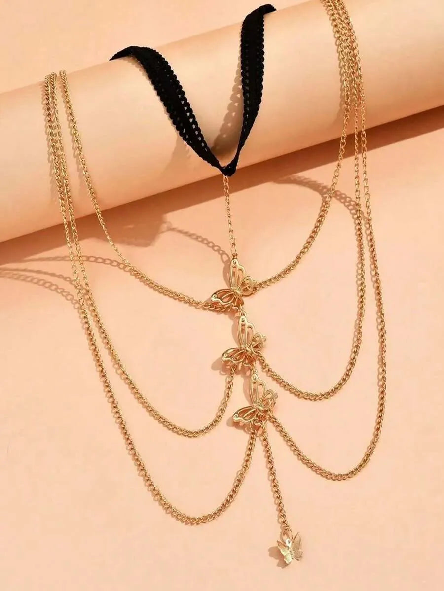 SHEIN خلخال نسائي متعدد الطبقات بتصميم فراشة ومتعدد الألوان