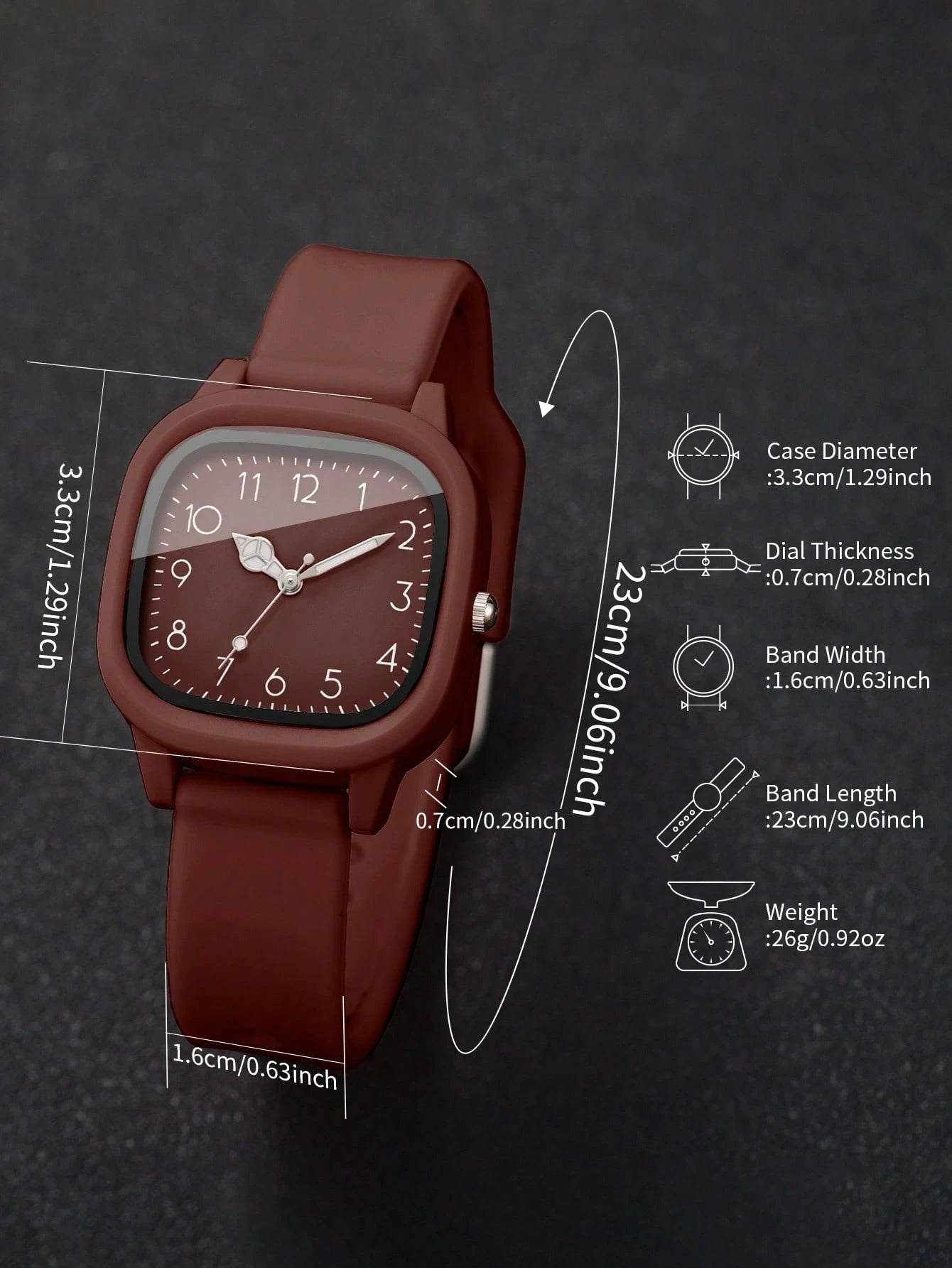 SHEIN ساعة نسائية كوارتز بسوار سيليكون وقرص مربع بسيط