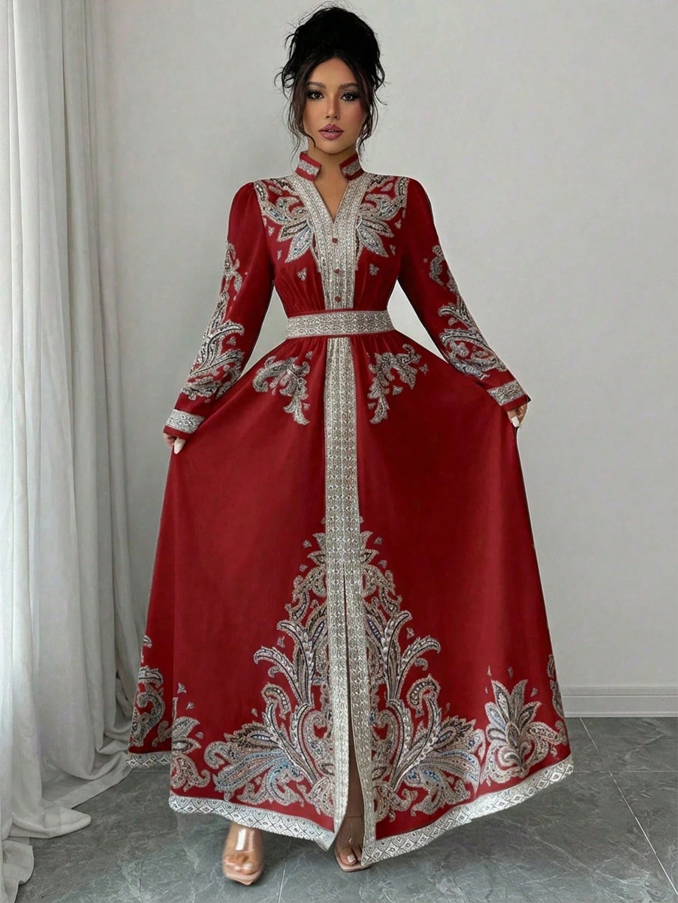 SHEIN Rafferiza Vفستان نسائي بطبعة زهرية بياقة  وأكمام فانوس