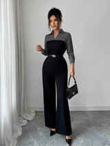 SHEIN جمبسوت نسائي طويل الأكمام بياقة وسحاب بلون الأسود