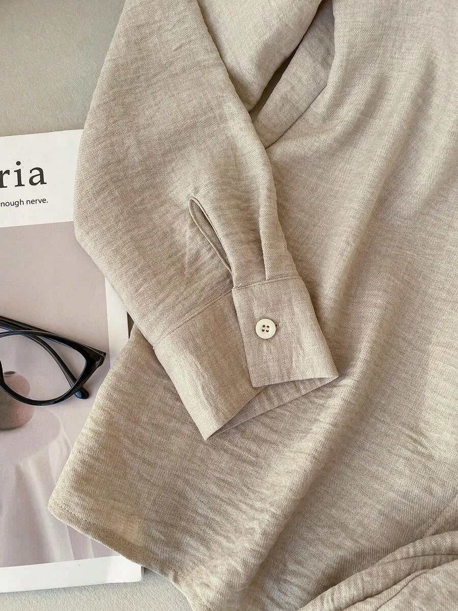 SHEIN EZwear بدلة كاجوال للنساء تتكون من قميص طويل الأكمام مطرز منسوج و بنطلون