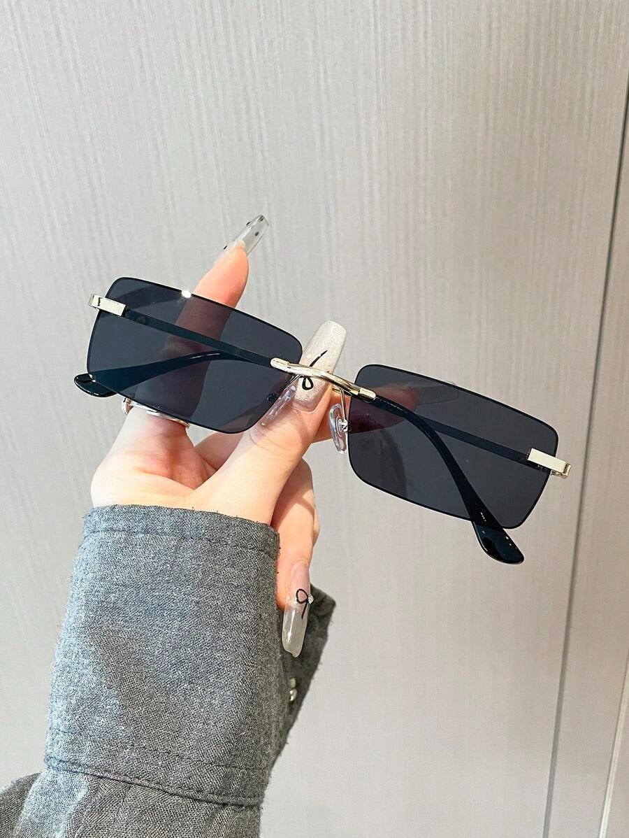 SHEIN نظارات شمس مربعة بدون إطار بلون رمادي ذهبي