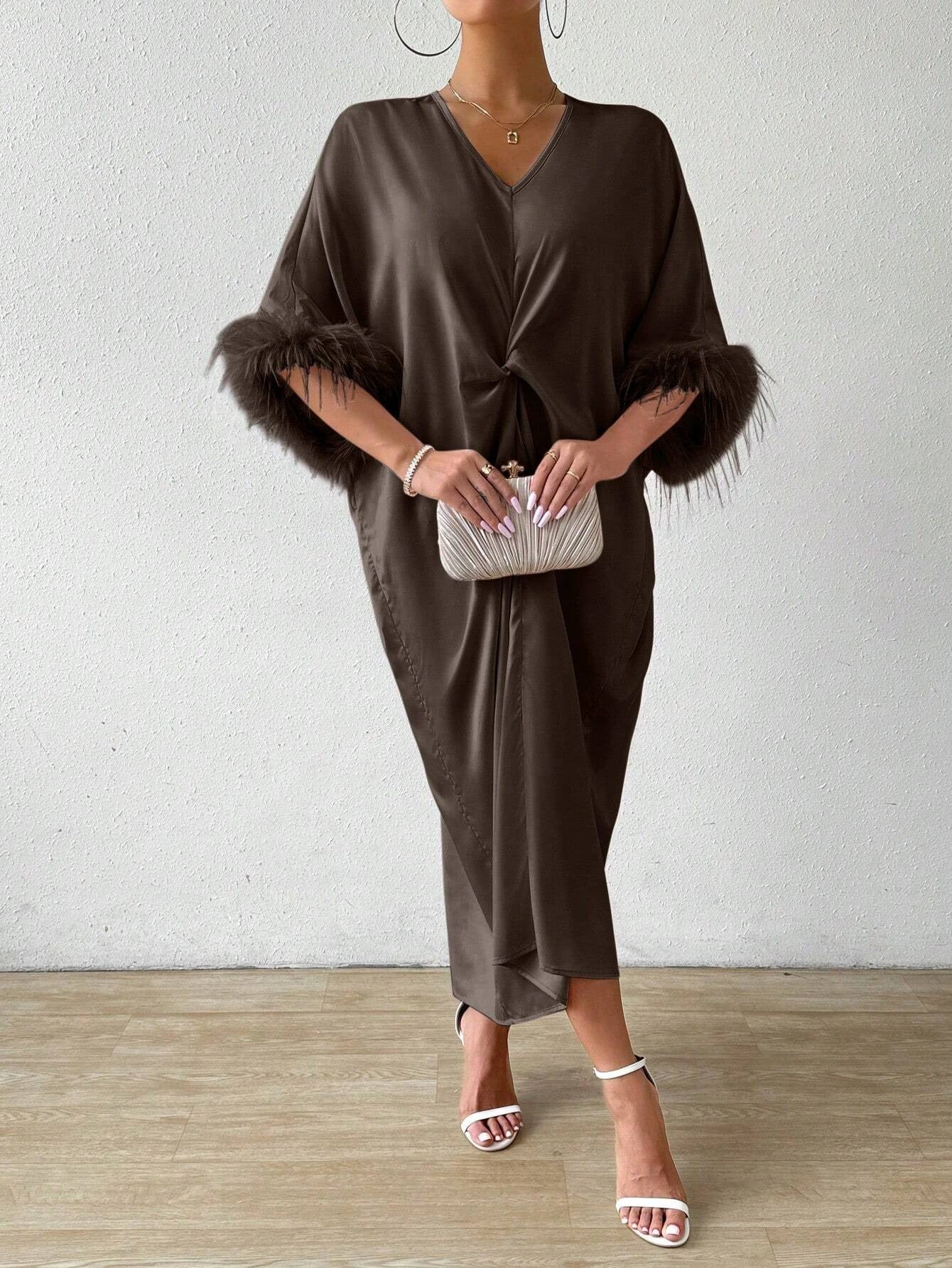 SHEIN RosyDaze فستان ماكسي طويل للنساء بأكمام خفاش باتش وورك