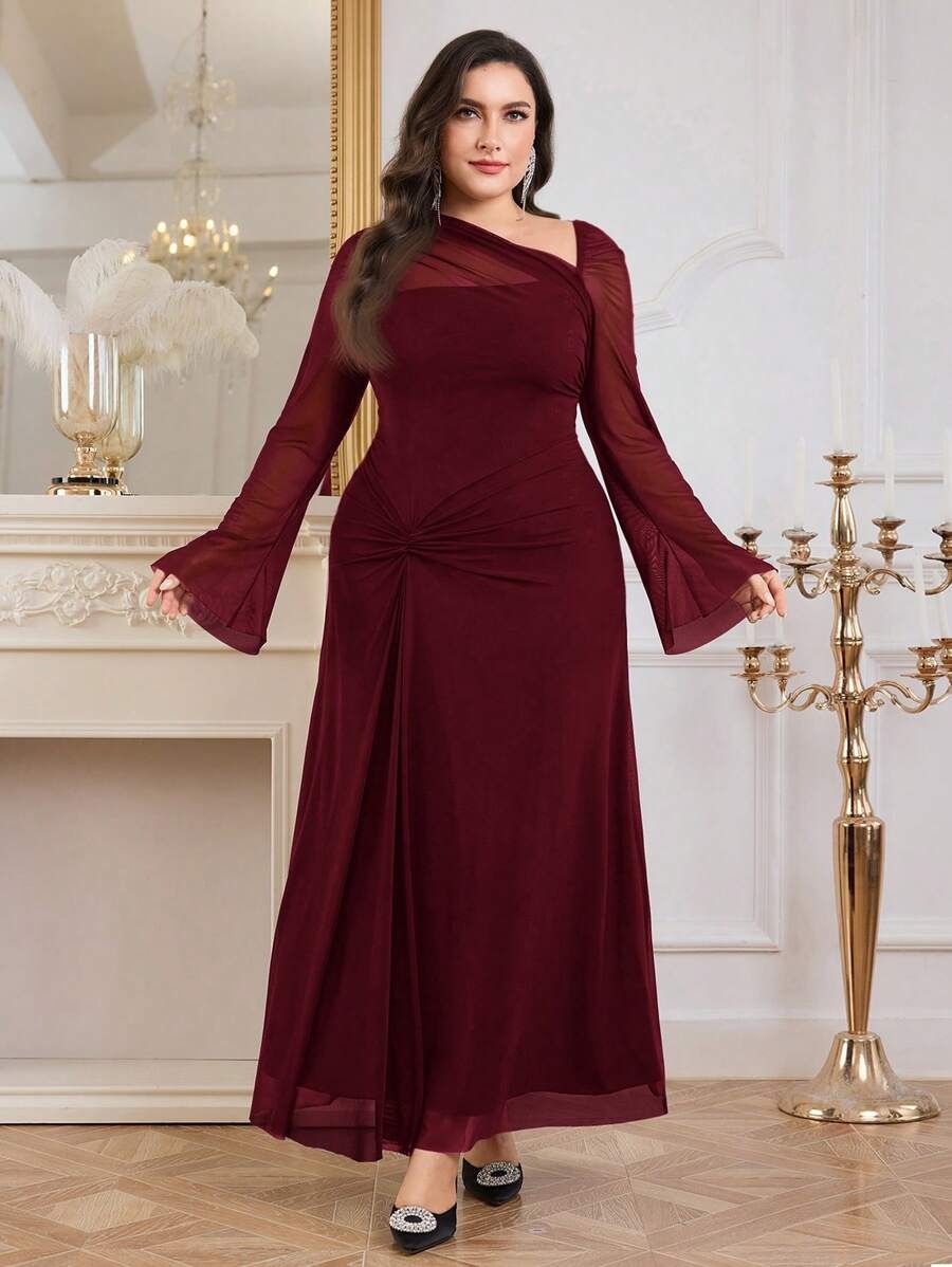 SHEIN Modelyn فستان أنيق عنابي