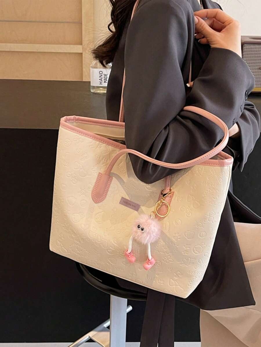 SHEIN حقيبة كتف قماشية وردية (بدون دلاية)