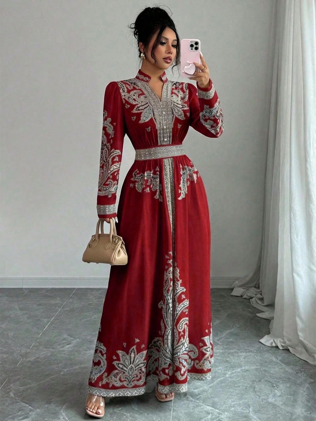 SHEIN Rafferiza Vفستان نسائي بطبعة زهرية بياقة  وأكمام فانوس