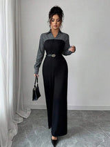 SHEIN جمبسوت نسائي طويل الأكمام بياقة وسحاب بلون الأسود
