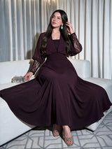 SHEIN Modelyn فستان نسائي بياقة وأكمام دانتيل بلون أحمر بنفسجي