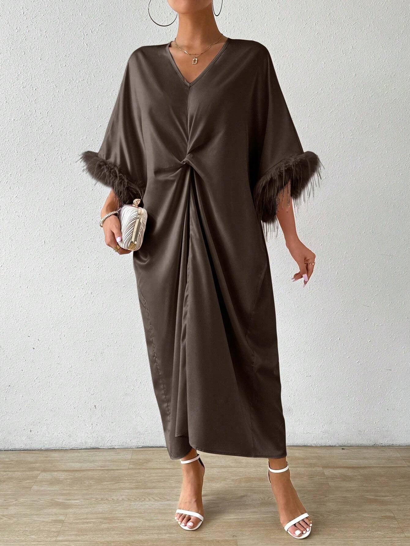 SHEIN RosyDaze فستان ماكسي طويل للنساء بأكمام خفاش باتش وورك