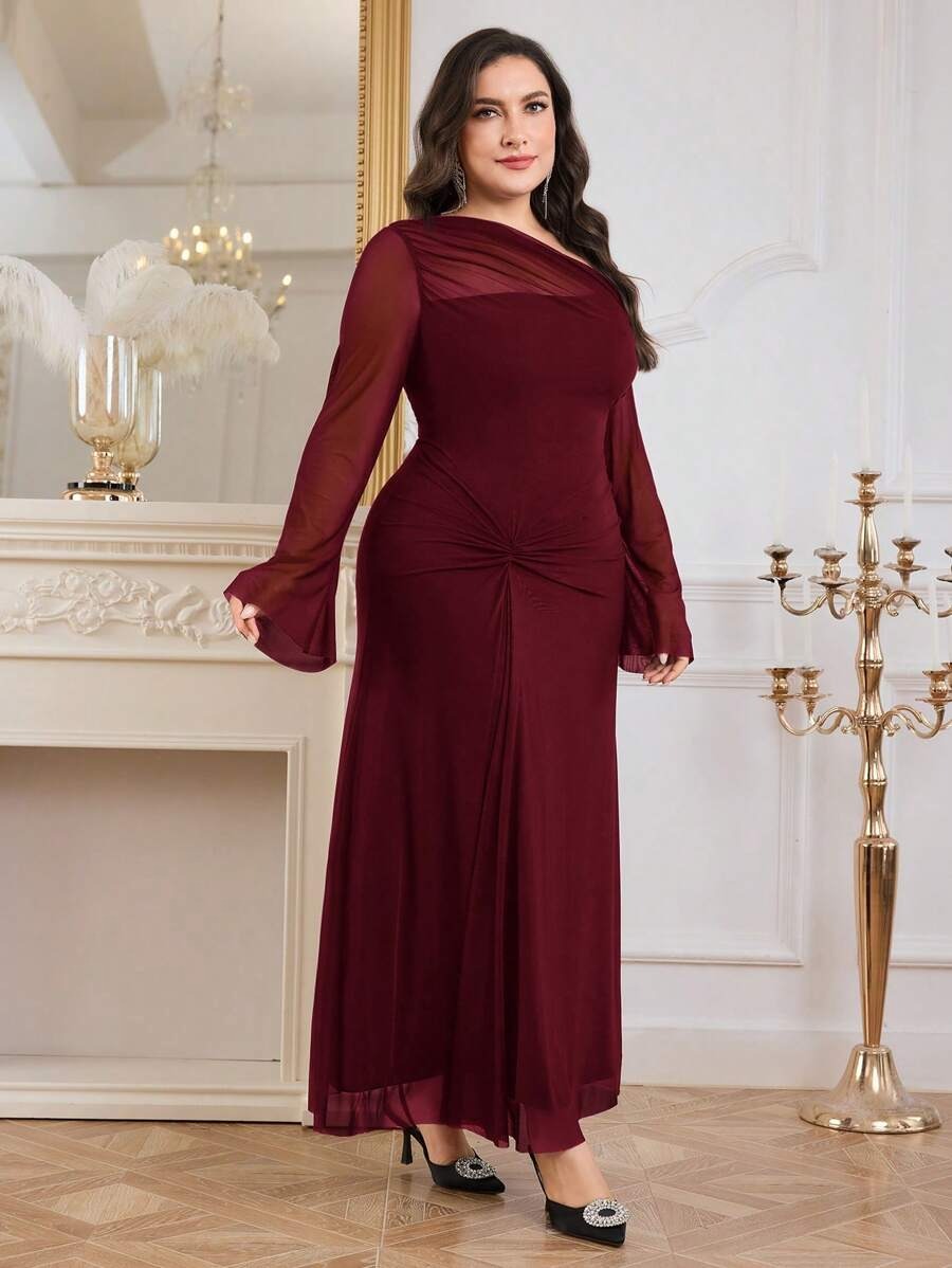 SHEIN Modelyn فستان أنيق عنابي