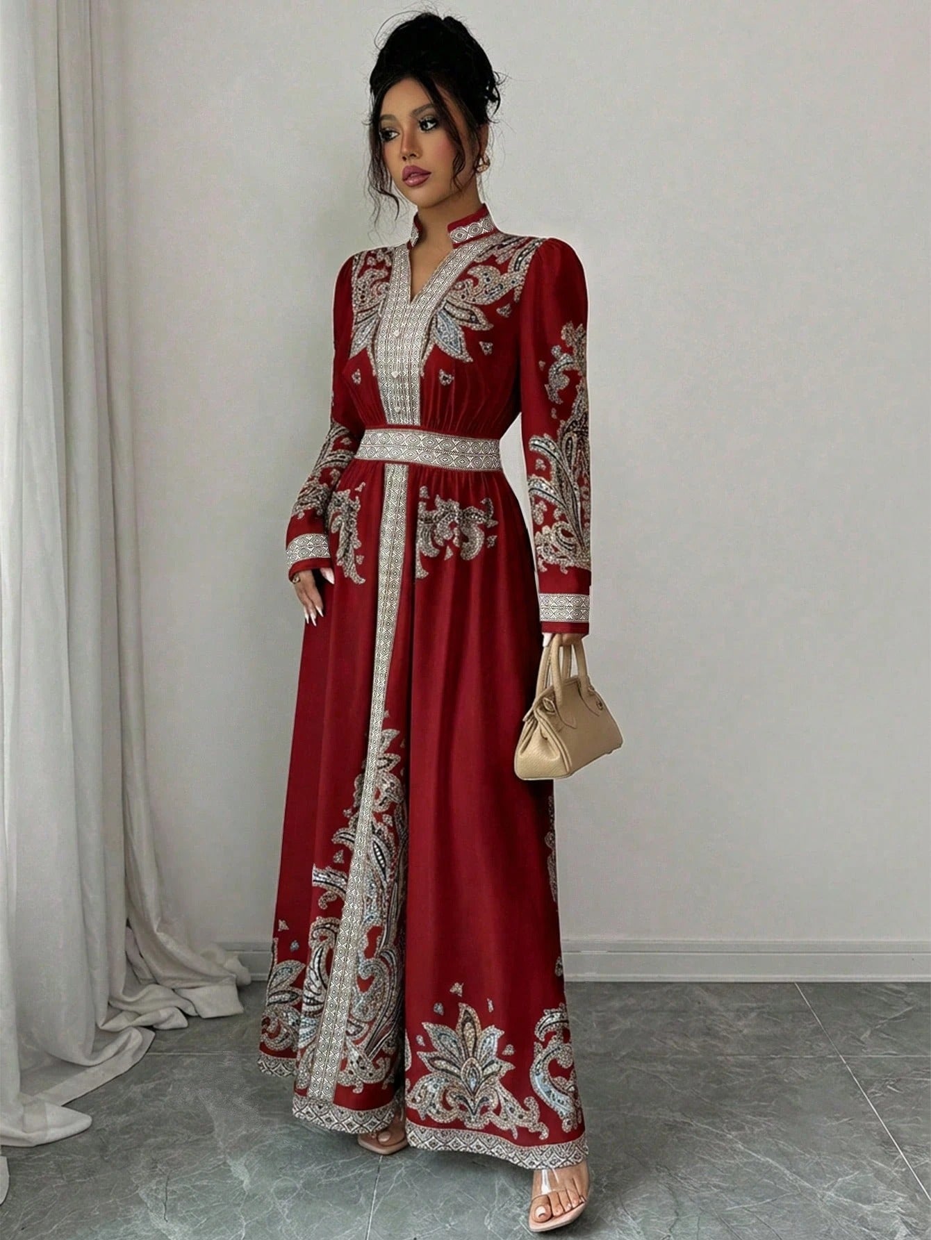 SHEIN Rafferiza Vفستان نسائي بطبعة زهرية بياقة  وأكمام فانوس