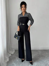 SHEIN جمبسوت نسائي طويل الأكمام بياقة وسحاب بلون الأسود