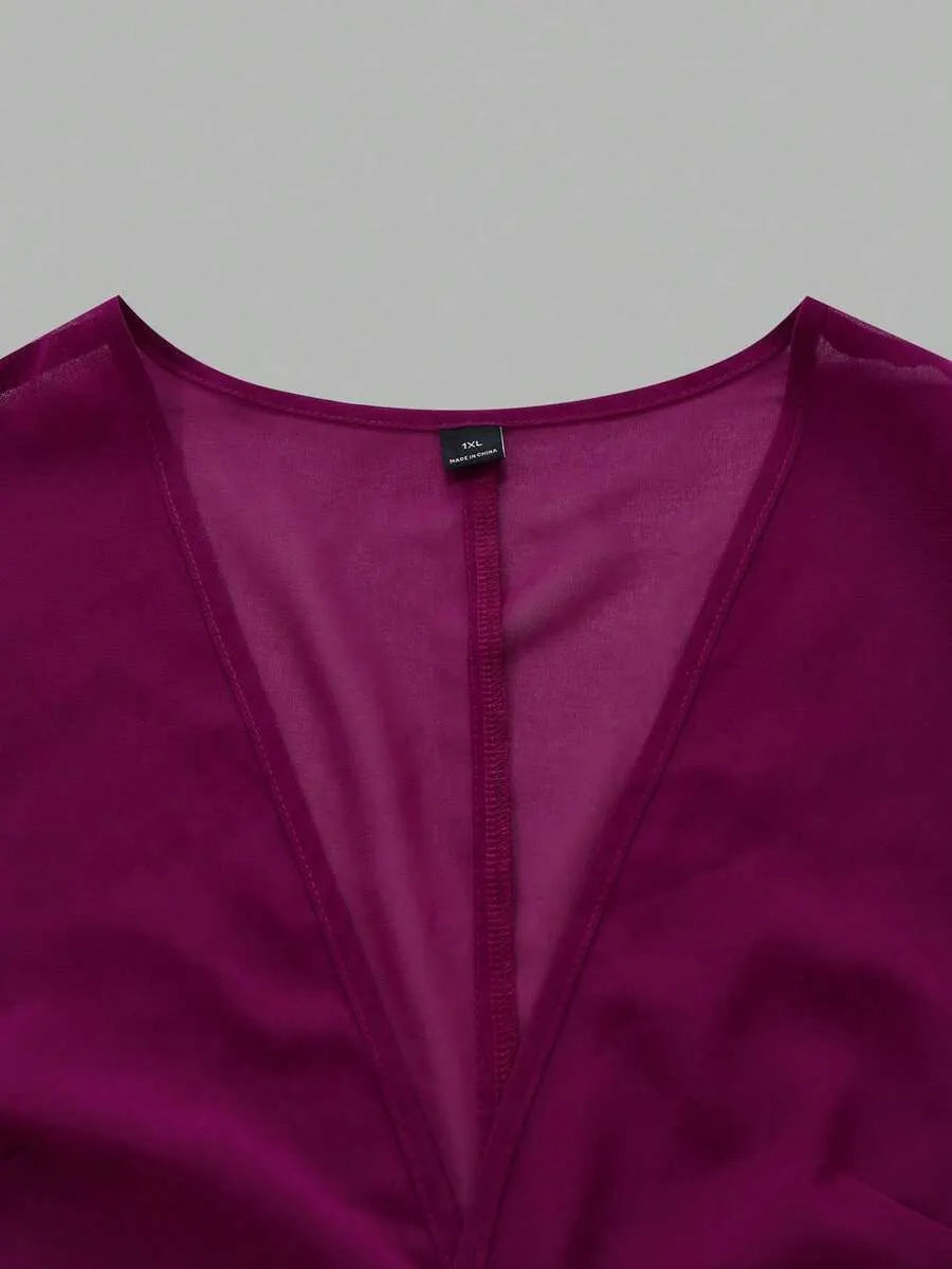 SHEIN طقم فستان وجاكيت شيفون بطبعة زهور صغيرة بلون أرجواني
