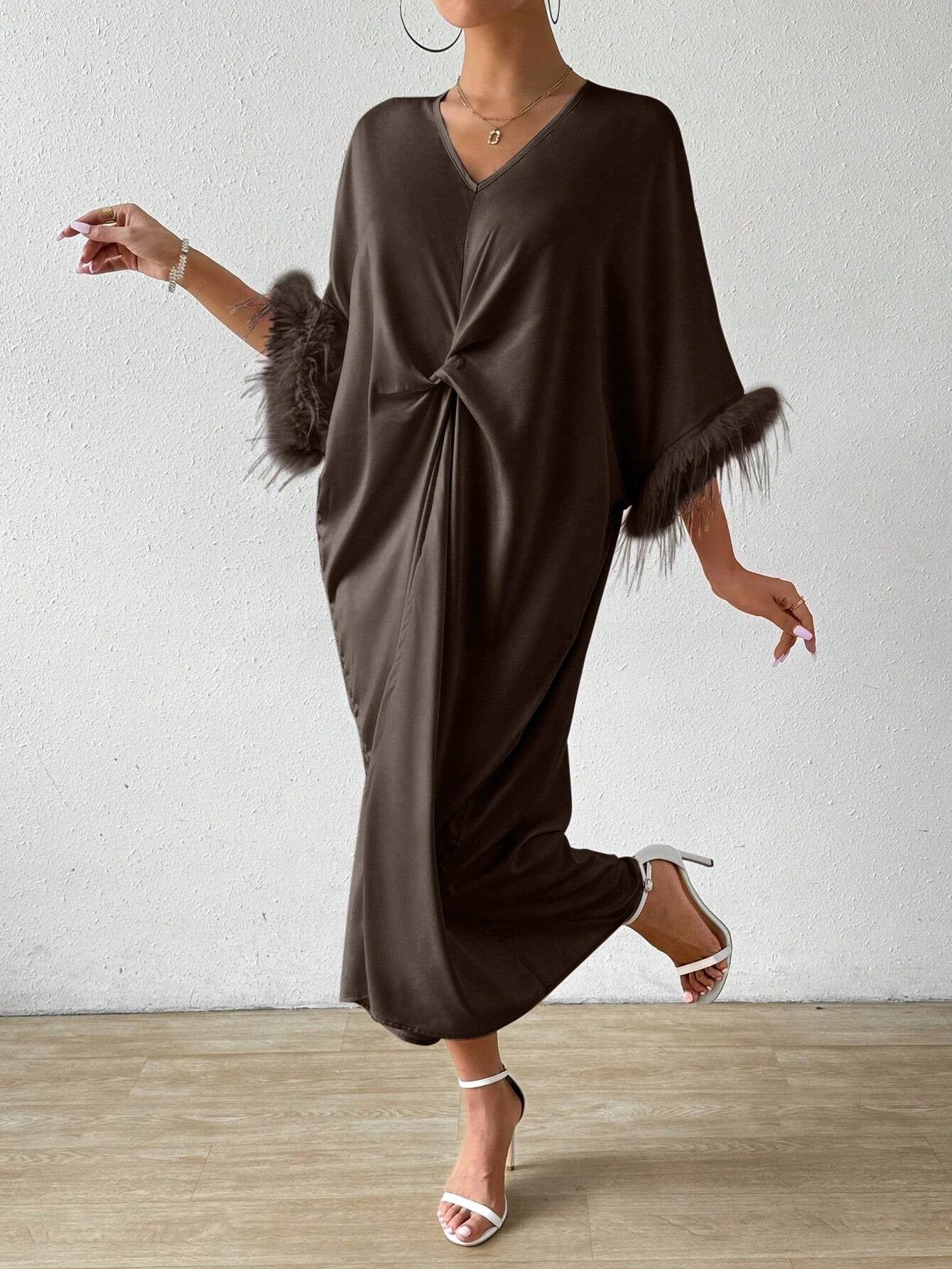 SHEIN RosyDaze فستان ماكسي طويل للنساء بأكمام خفاش باتش وورك