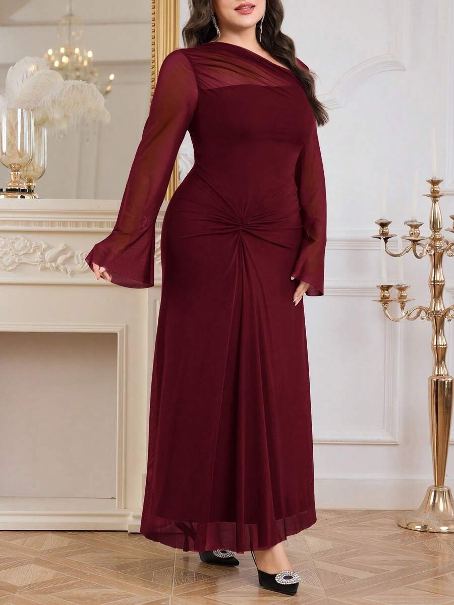 SHEIN Modelyn فستان أنيق عنابي