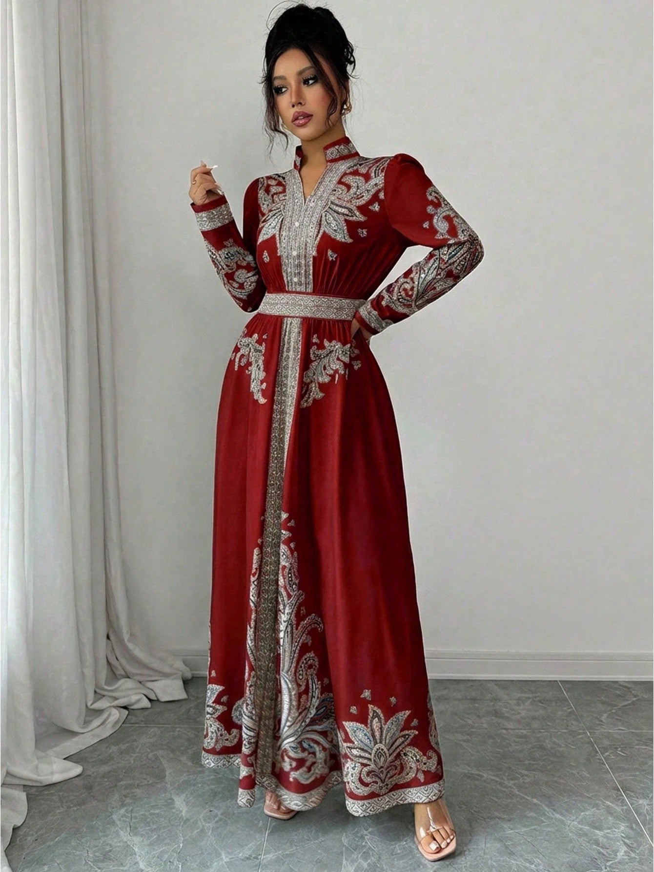 SHEIN Rafferiza Vفستان نسائي بطبعة زهرية بياقة  وأكمام فانوس