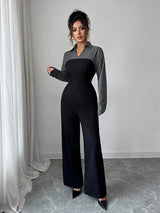 SHEIN جمبسوت نسائي طويل الأكمام بياقة وسحاب بلون الأسود
