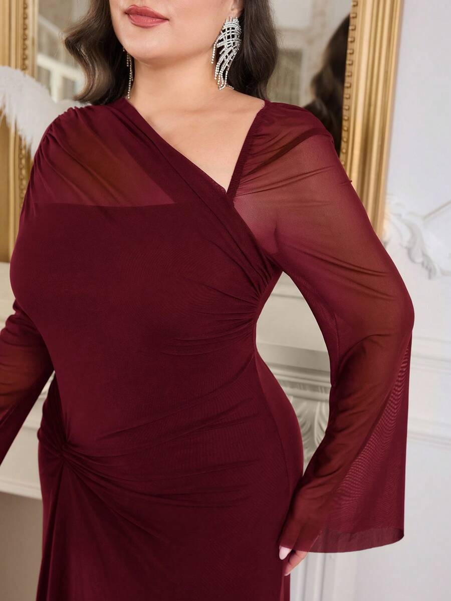 SHEIN Modelyn فستان أنيق عنابي