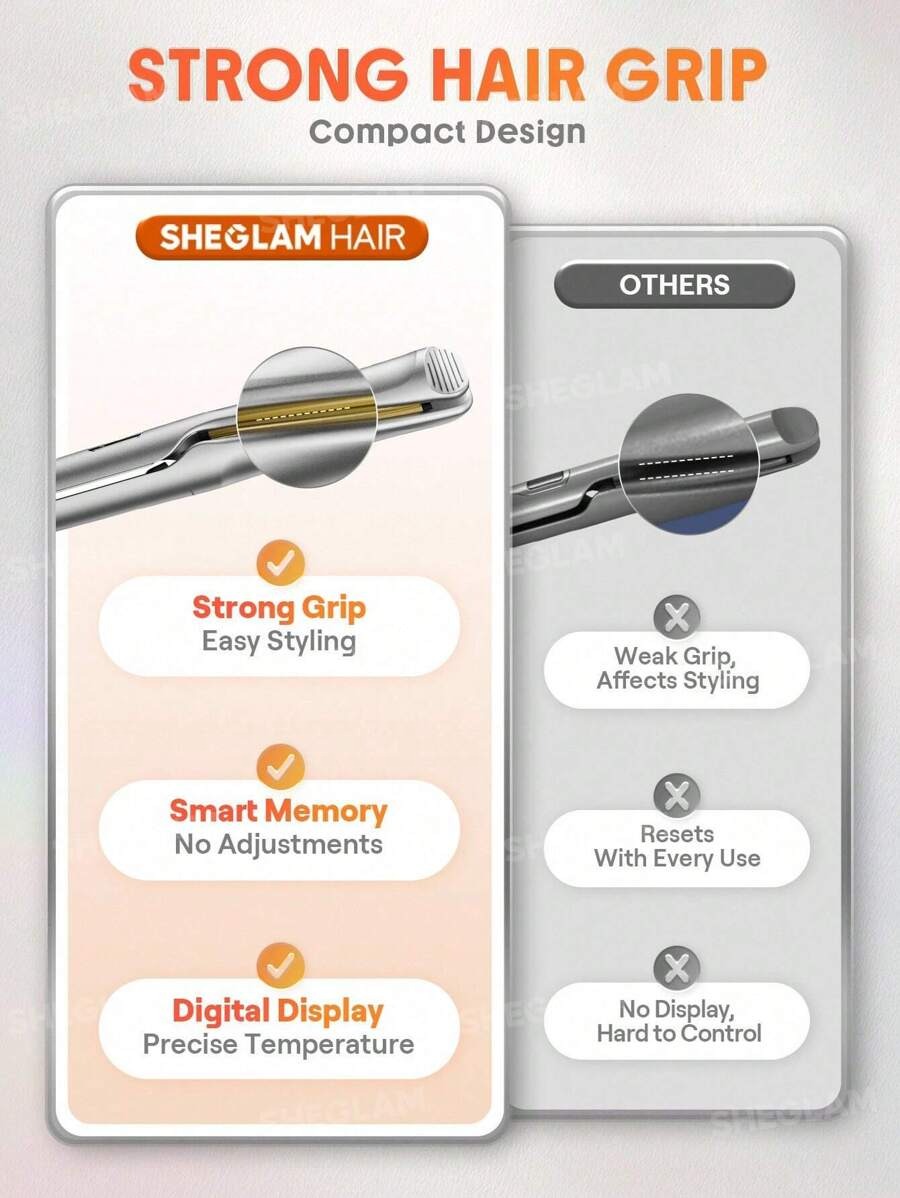 SHEGLAM مكواة شعر بلون أصفر ناعم لفرد و تجعيد الشعر