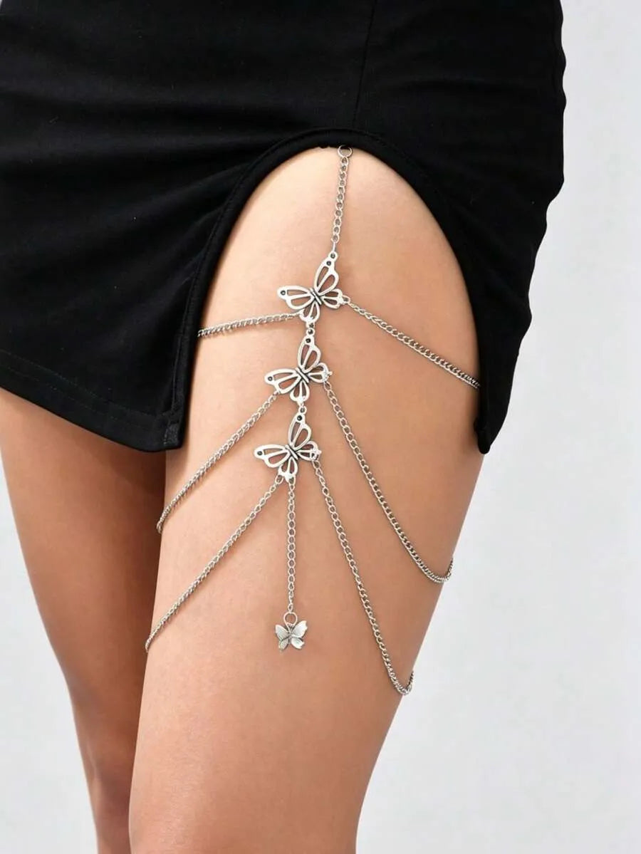 SHEIN خلخال نسائي متعدد الطبقات بتصميم فراشة ومتعدد الألوان
