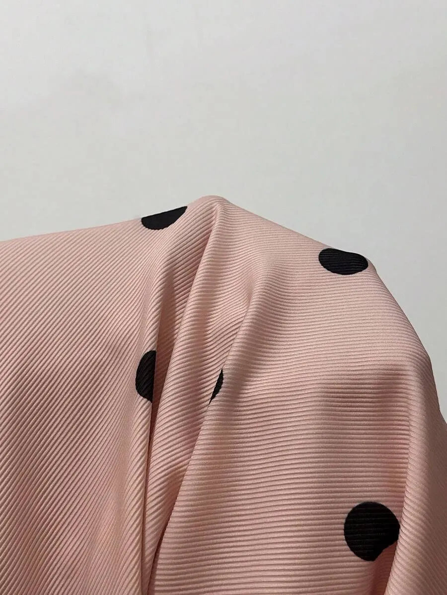 SHEIN Dream Adore طقم بيجامة قطعتين بتوب قصير بأكمام طويلة وطبعة نقاط بلون وردي