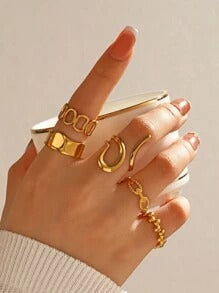 SHEIN 18K طقم 5 خواتم مفتوحة مطلية ذهب