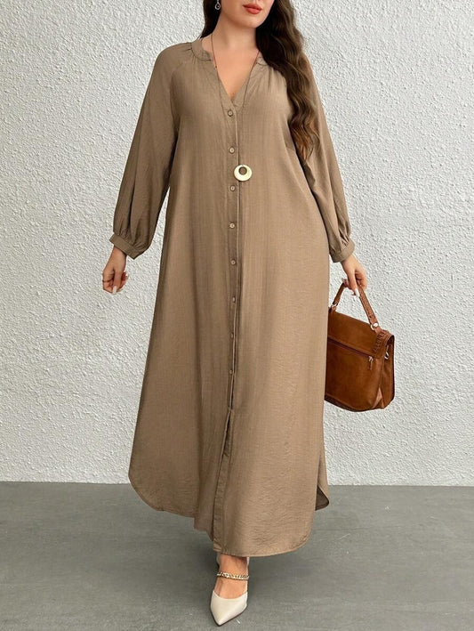 SHEIN فستان ماكسي مشمشي بأزرار ناعمة