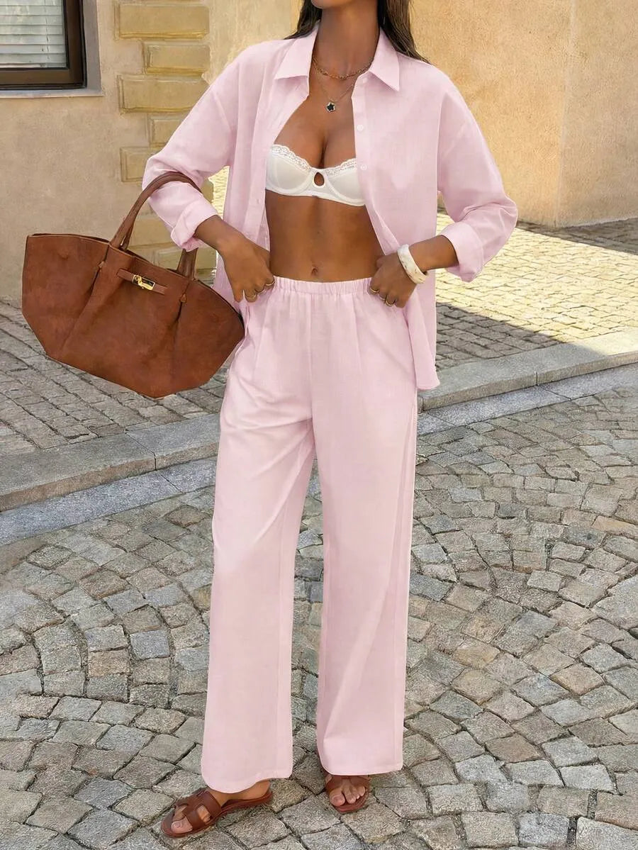 SHEIN PoPoHouse  طقم نسائي مريح من قطعتين للخريف والجامعة