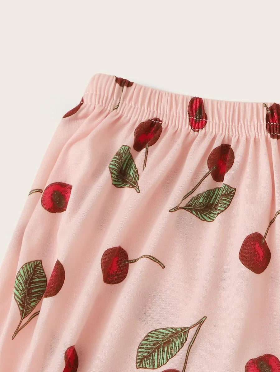 SHEIN طقم 3 قطع بيجاما بطباعة كرز مع غطاء عين بلون وردي فاتح