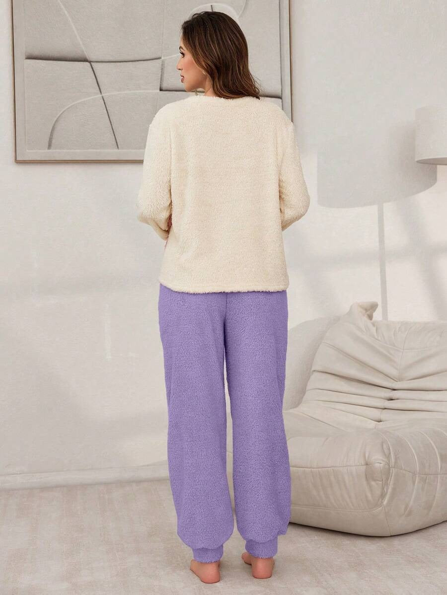 SHEIN طقم بيجامة ناعم بفيونكة