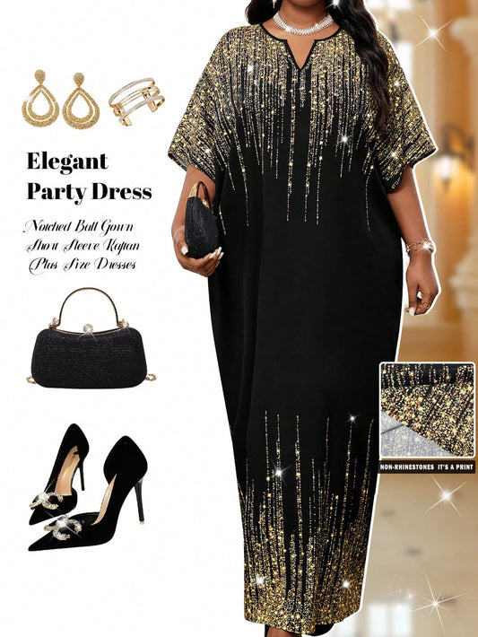 SHEIN Fleurora فستان كافتان أنيق كم قصير وياقة مستديرة بمقاسات كبيرة