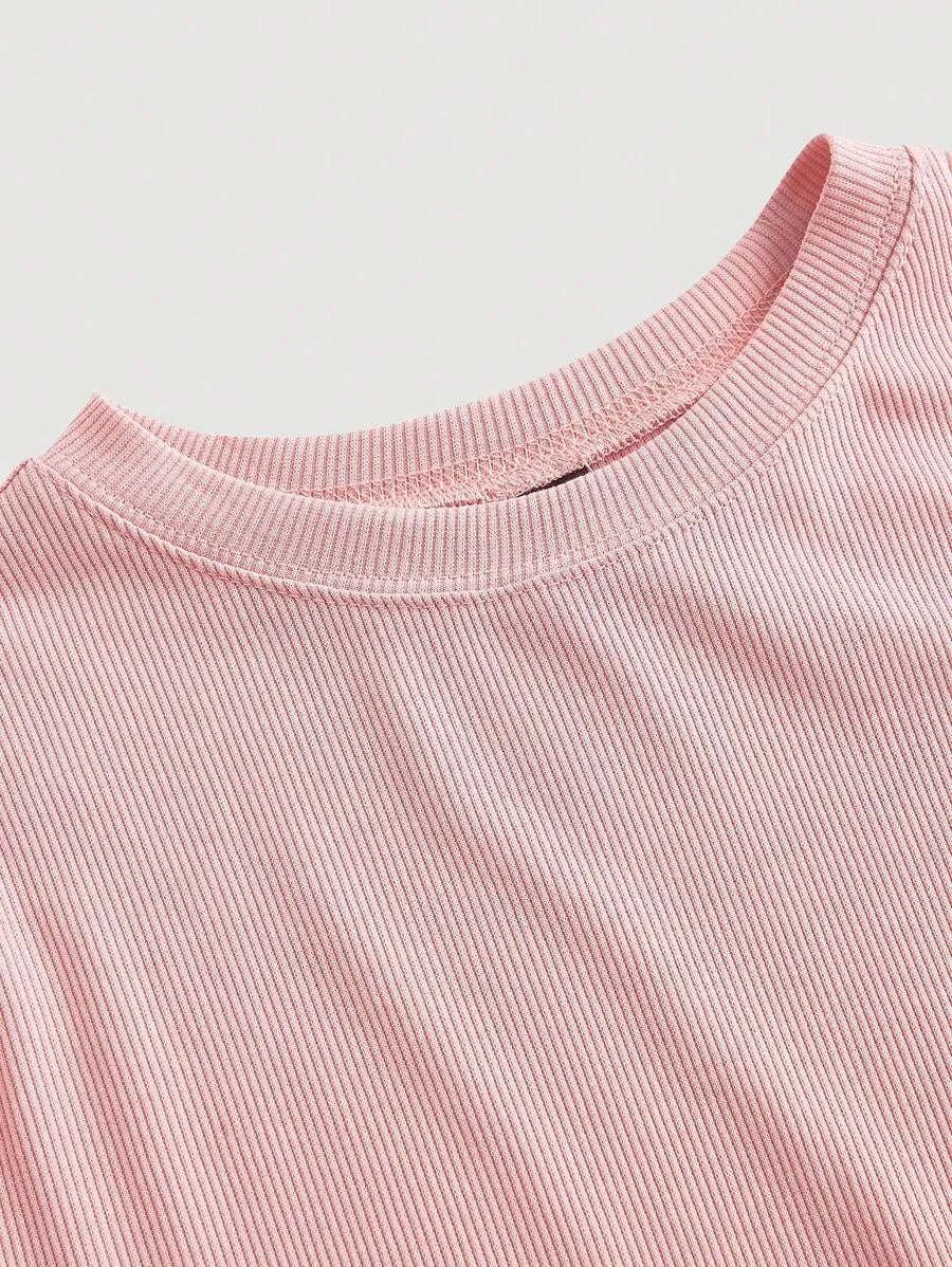 SHEIN MOD فستان نسائي ميدي بياقة دائرية ومشد خصر بلون وردي