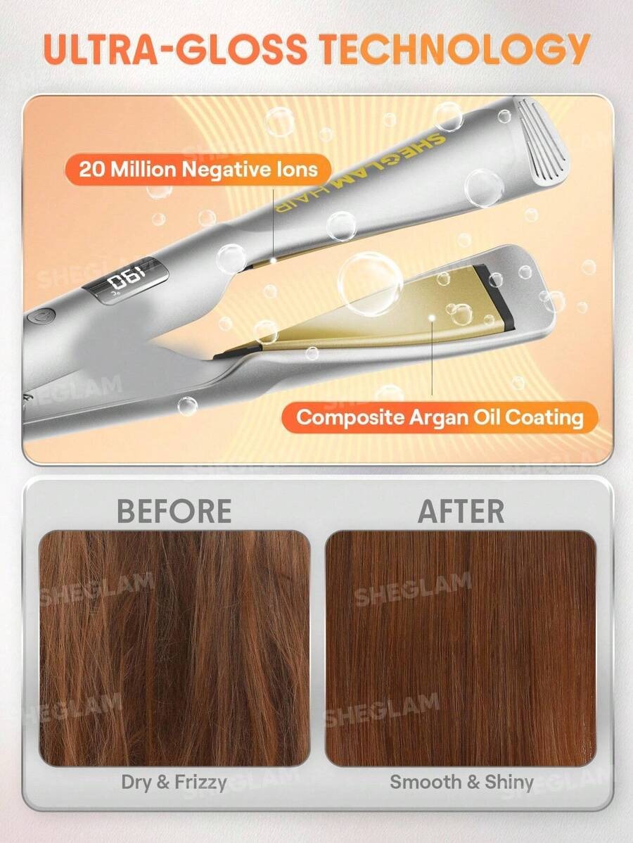 SHEGLAM مكواة شعر بلون أصفر ناعم لفرد و تجعيد الشعر