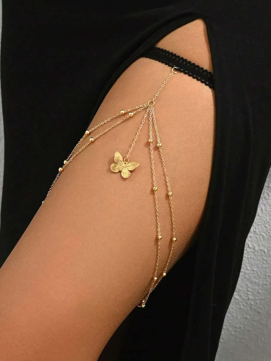 SHEIN خلخال نسائي متعدد الطبقات بتصميم فراشة ومتعدد الألوان