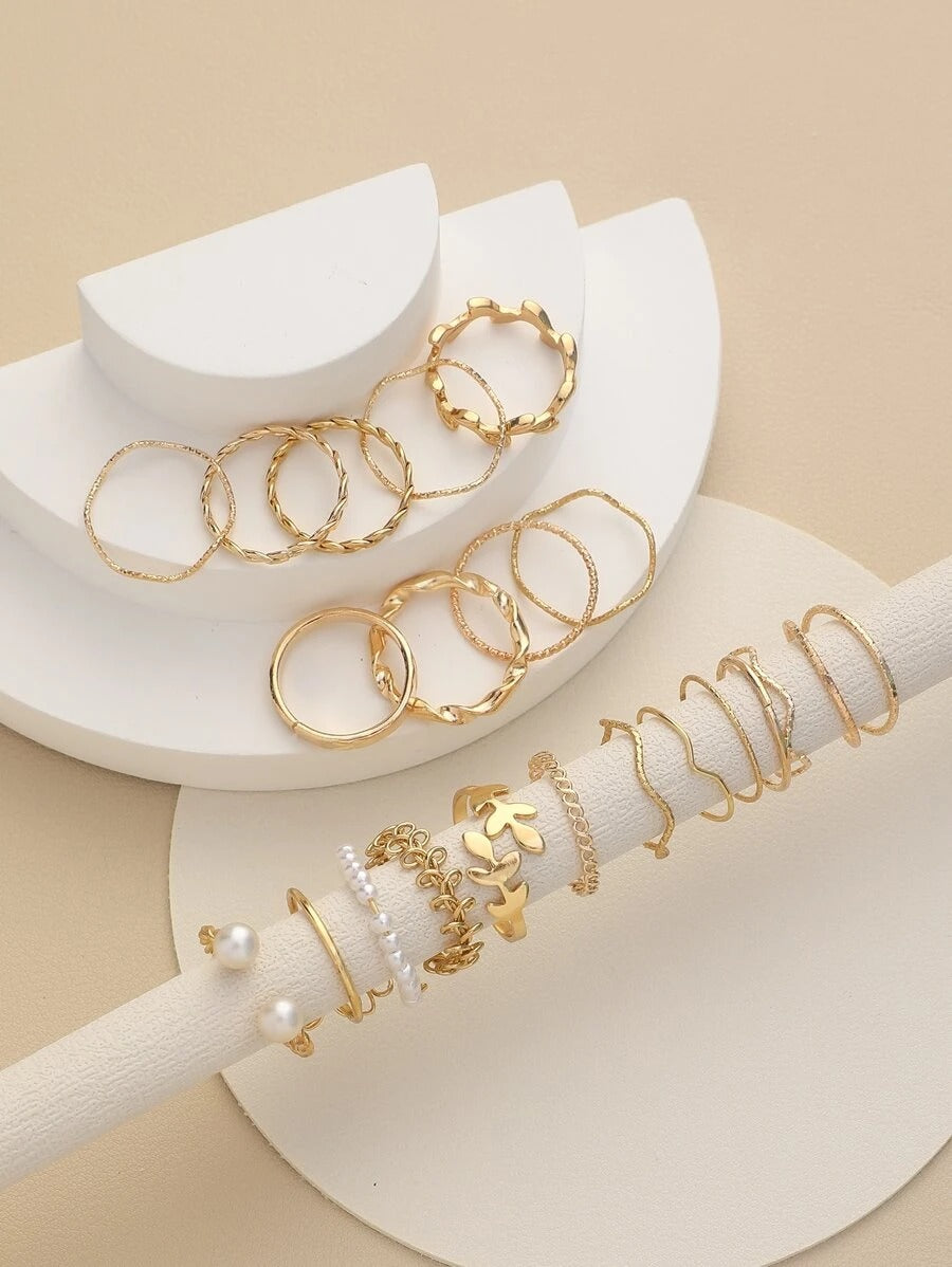 SHEIN مجموعة خواتم 20 قطعة مزخرفة بأوراق وأزهار وخرز