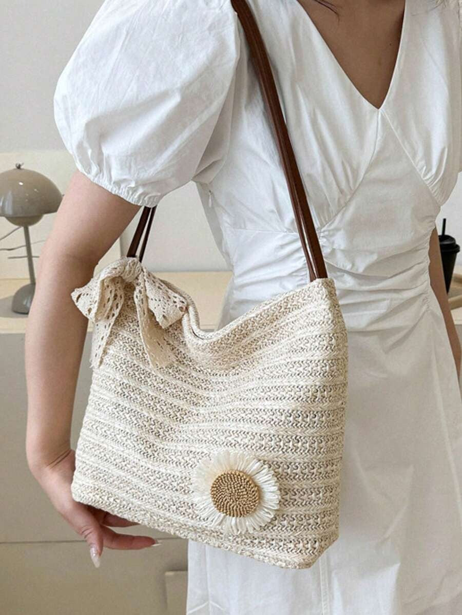 SHEIN حقيبة كتف بنقشة عباد الشمس لون بيج
