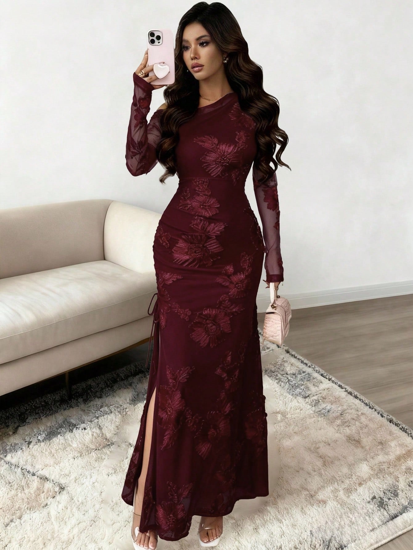 SHEIN Rafferiza فستان نسائي بشق غير متماثل من قماش الجاكار