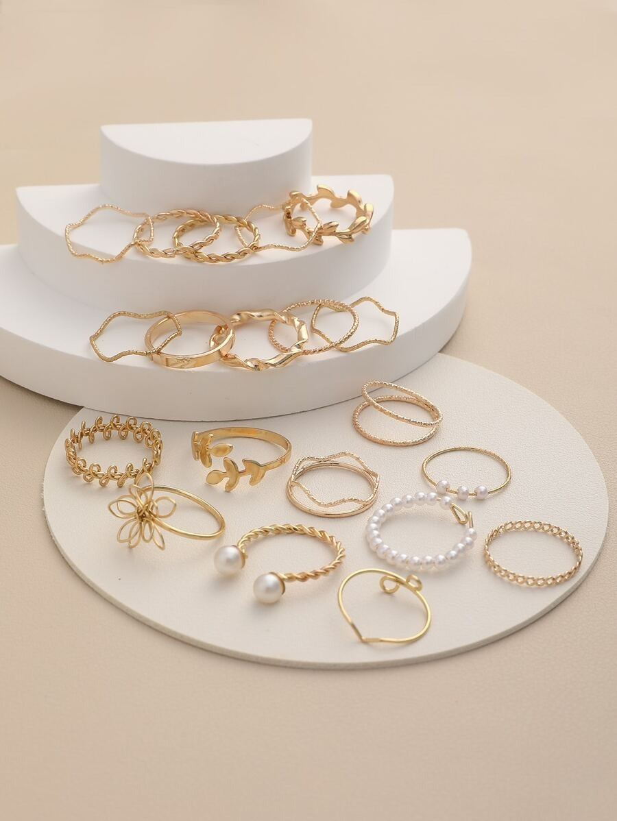 SHEIN مجموعة خواتم 20 قطعة مزخرفة بأوراق وأزهار وخرز
