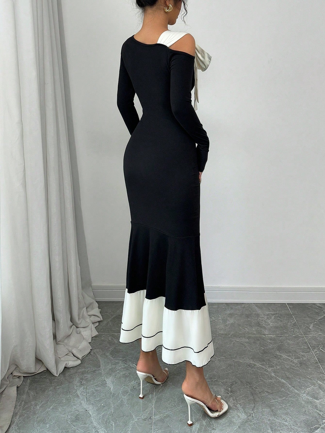 SHEIN Elenzga فستان نسائي بأكمام طويلة مع فيونكة ملونة