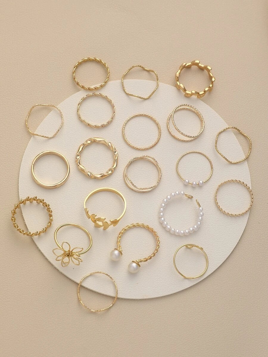 SHEIN مجموعة خواتم 20 قطعة مزخرفة بأوراق وأزهار وخرز