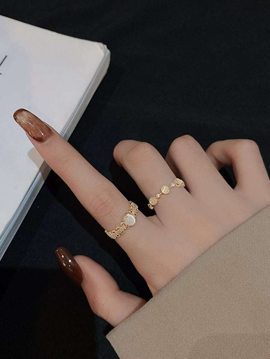 SHEIN طقم خواتم فاخرة من قطعتين بتصميم أنيق